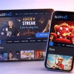 Slotimo mobile app interface displayed on smartphone and iPad