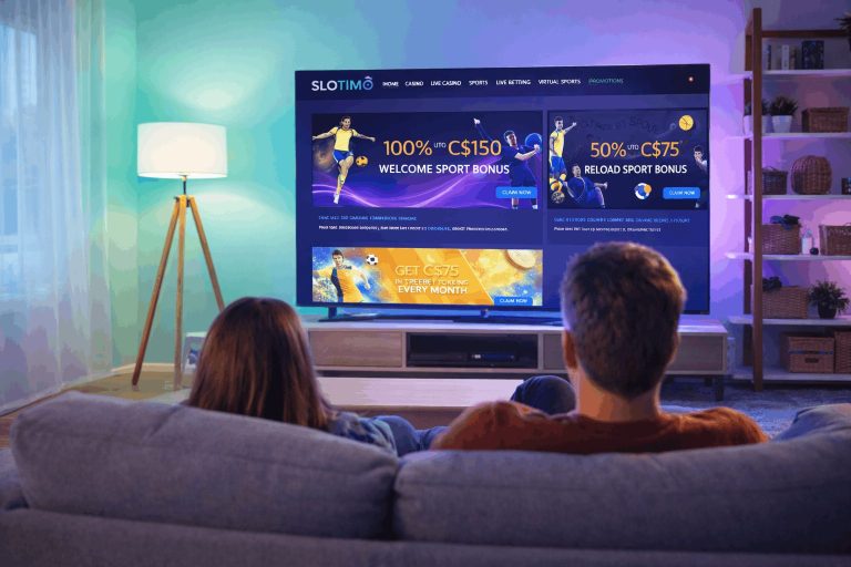 Slotimo sport betting promotions displayed on large home screen